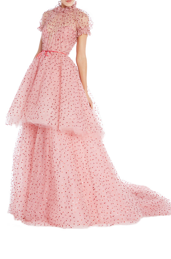 Tiered Rose Pink Tulle Gown